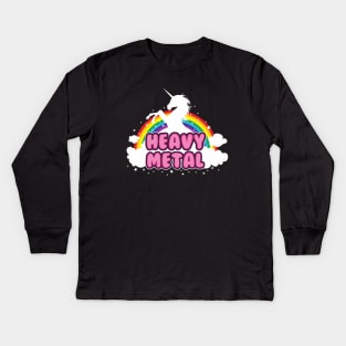 heavy metal parody funny unicorn rainbow Kids Long Sleeve T-Shirt